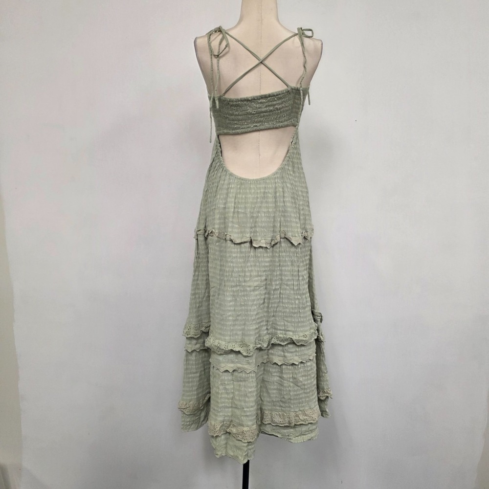 Tularosa Frankie Midi Dress Size XS Tiered Smocked Green Fairy Grunge Boho Bow - Picture 5 of 13
